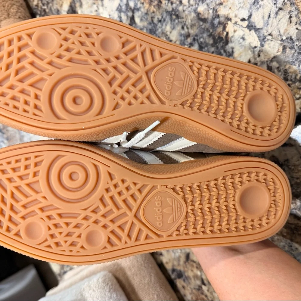 adidas Spezial Chocolate Brown Suede Sneakers with Off-White Stripes - Picture 5 of 6